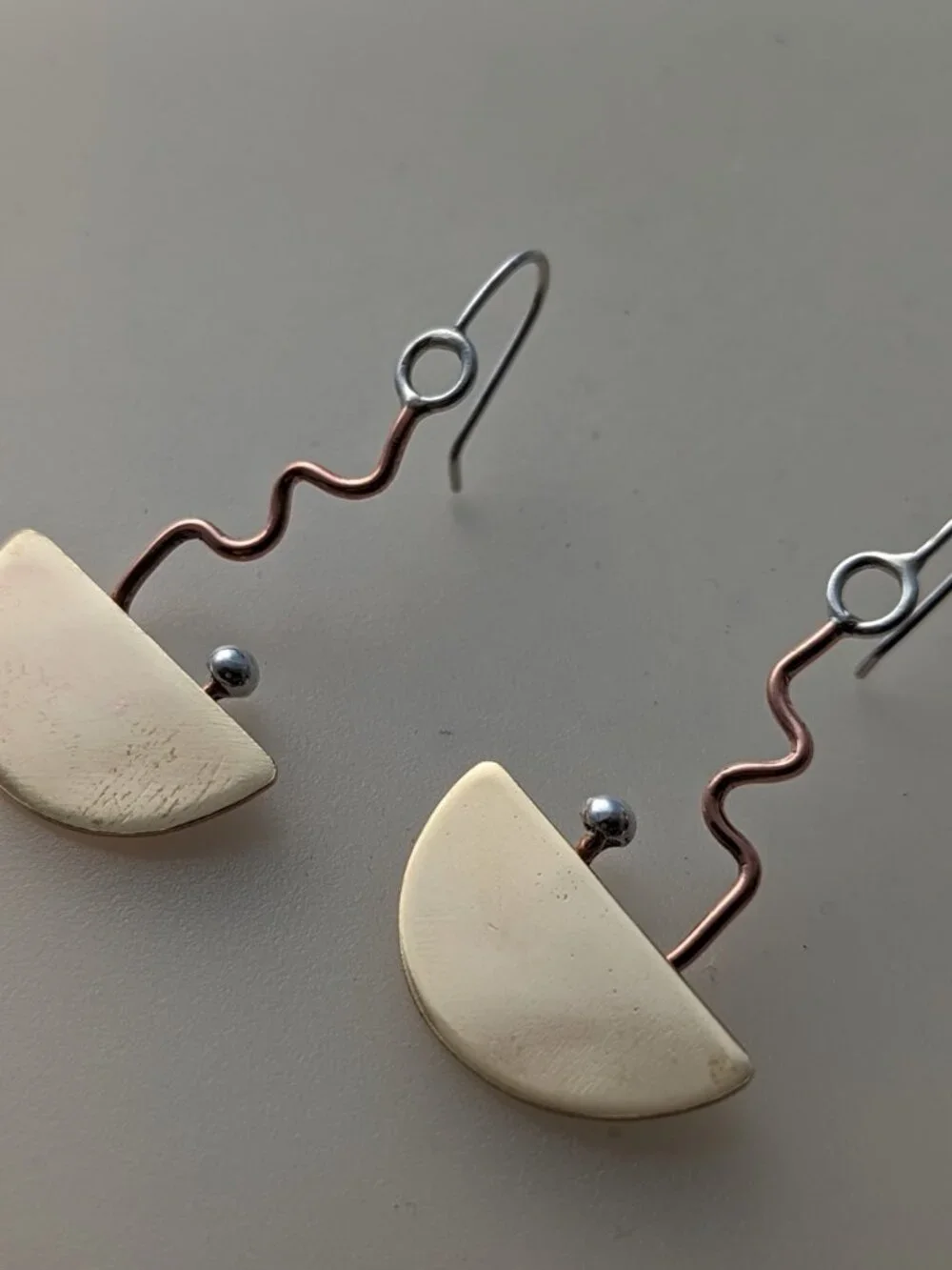 Deb Collins Artisan Copper/Brass/Sterling Silver Abstract Dangle Earrings